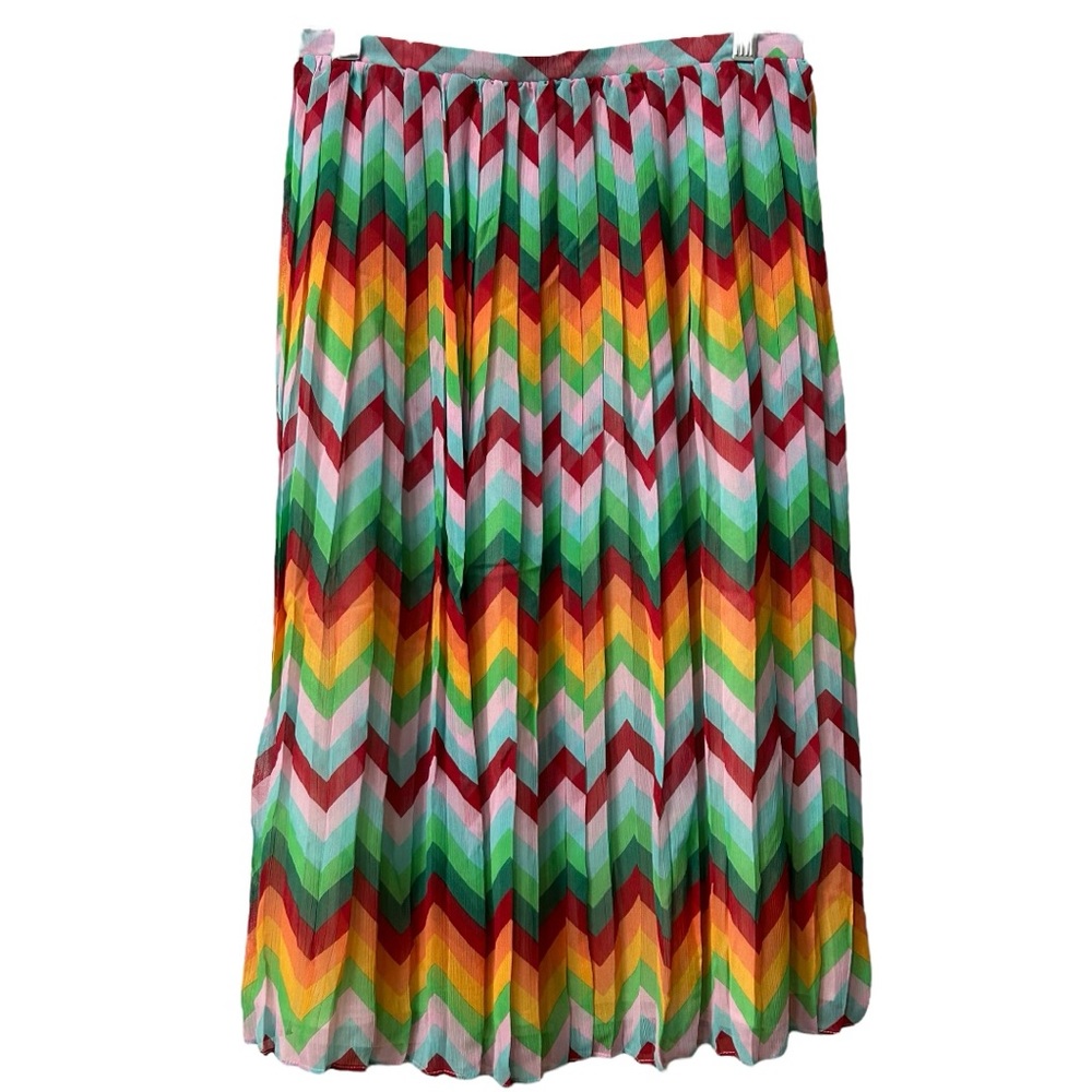 Romeo + Juliet NWT Women’s Couture Multicolor Chevron Pleated Midi Skirt Sz M